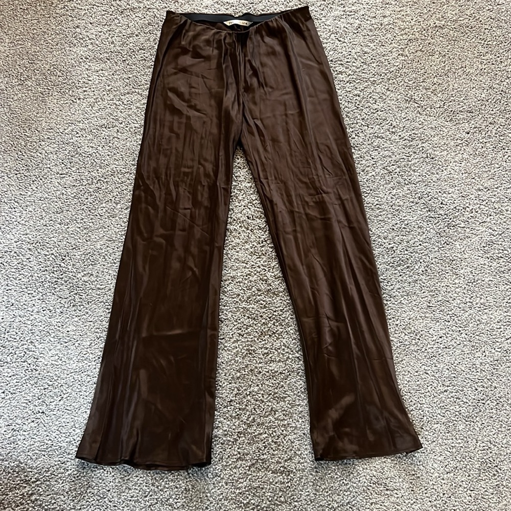 Sleek Brown Satin Pants - Picture 3 of 3